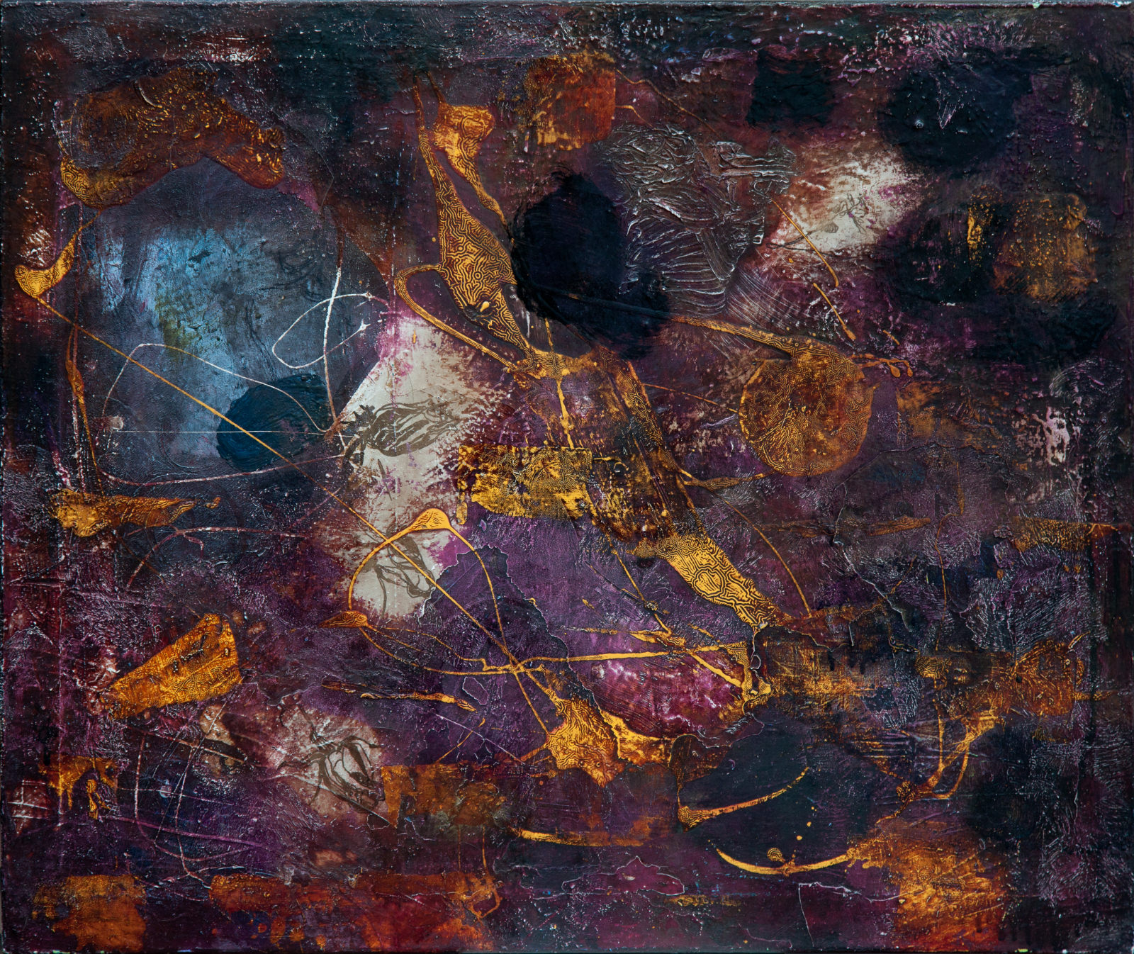 Tattooed Abstract II (Silver Rose), Oil on canvas, marker 65x70cm, 2013